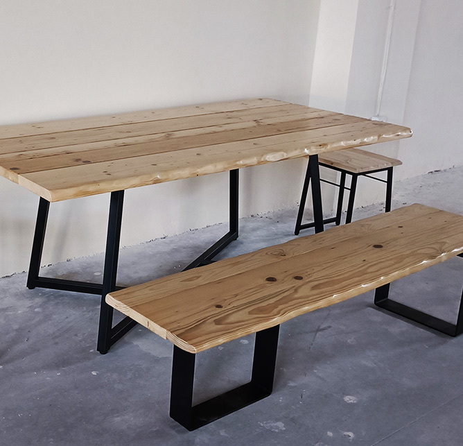 table with bench and small tool